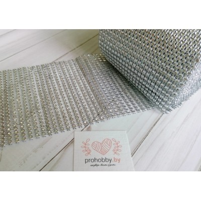 Лента с имитацией страз, ширина 12 см, цвет серебро